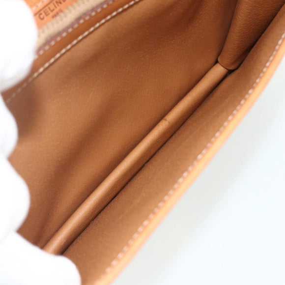 CELINE Macadam Canvas Clutch Bag PVC Leather Brown Gold Auth mr2324