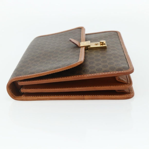 CELINE Macadam Canvas Clutch Bag PVC Leather Brown Gold Auth mr2324