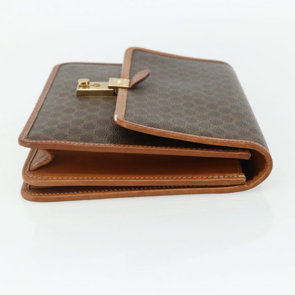 CELINE Macadam Canvas Clutch Bag PVC Leather Brown Gold Auth mr2324