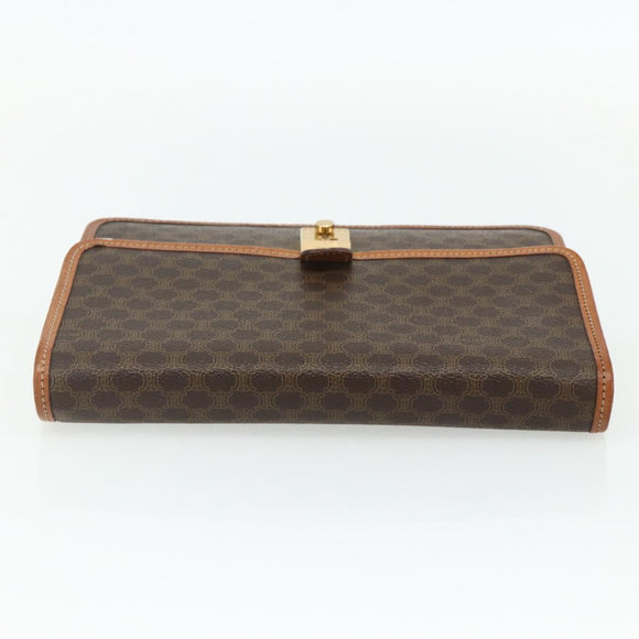 CELINE Macadam Canvas Clutch Bag PVC Leather Brown Gold Auth mr2324