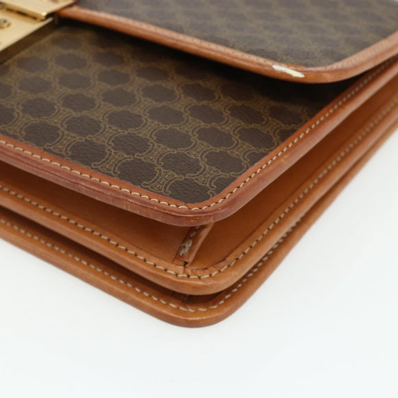 CELINE Macadam Canvas Clutch Bag PVC Leather Brown Gold Auth mr2324