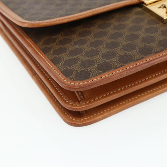 CELINE Macadam Canvas Clutch Bag PVC Leather Brown Gold Auth mr2324
