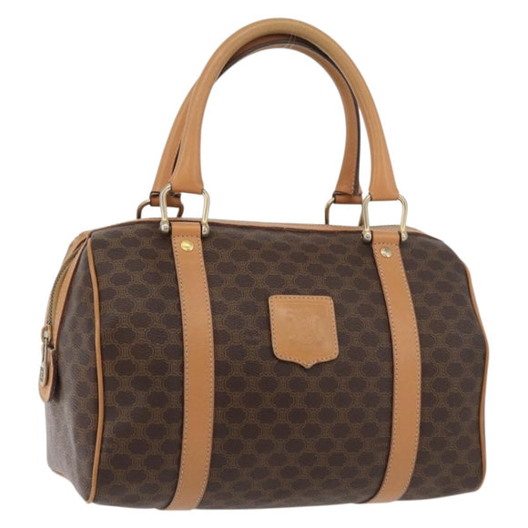 CELINE Macadam Canvas Boston Bag PVC Leather Brown Gold Auth mr2325A