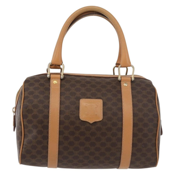 CELINE Macadam Canvas Boston Bag PVC Leather Brown Gold Auth mr2325A