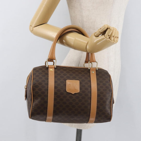 CELINE Macadam Canvas Boston Bag PVC Leather Brown Gold Auth mr2325A