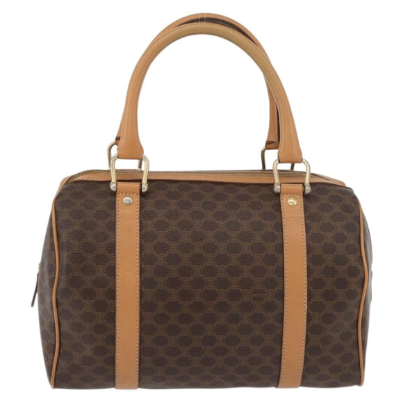 CELINE Macadam Canvas Boston Bag PVC Leather Brown Gold Auth mr2325A