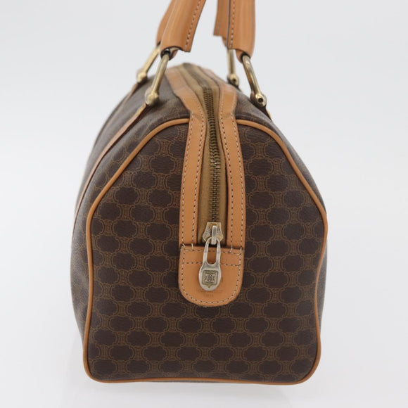 CELINE Macadam Canvas Boston Bag PVC Leather Brown Gold Auth mr2325A
