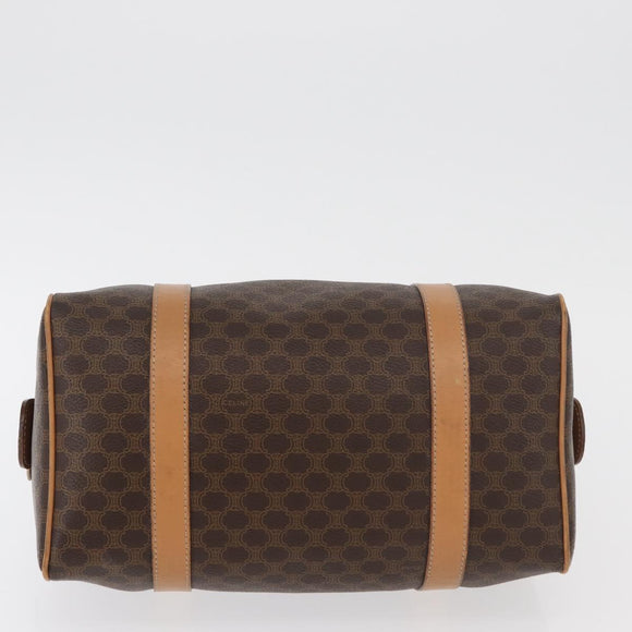 CELINE Macadam Canvas Boston Bag PVC Leather Brown Gold Auth mr2325A