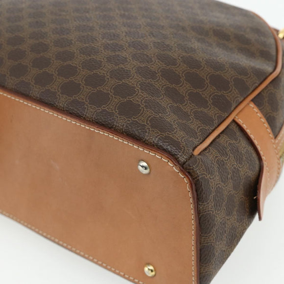 CELINE Macadam Canvas Hand Bag PVC Leather Brown Gold Auth mr2328A