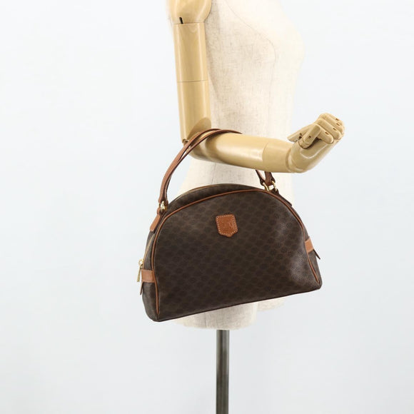 CELINE Macadam Canvas Hand Bag PVC Leather Brown Gold Auth mr2328A
