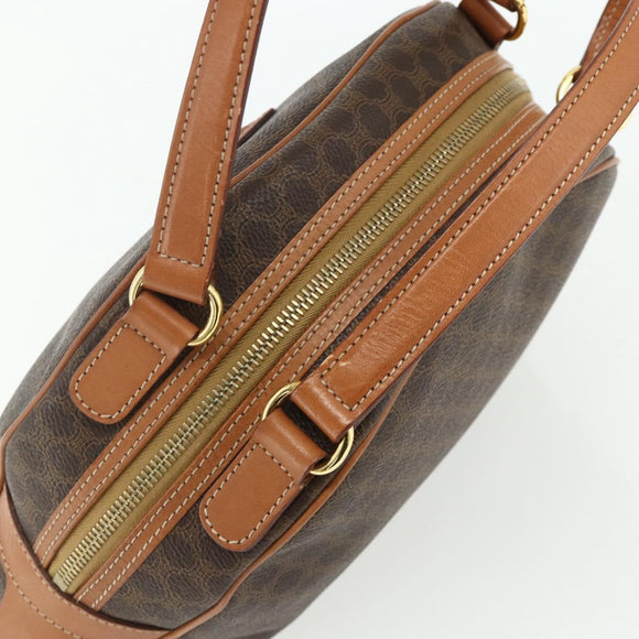 CELINE Macadam Canvas Hand Bag PVC Leather Brown Gold Auth mr2328A
