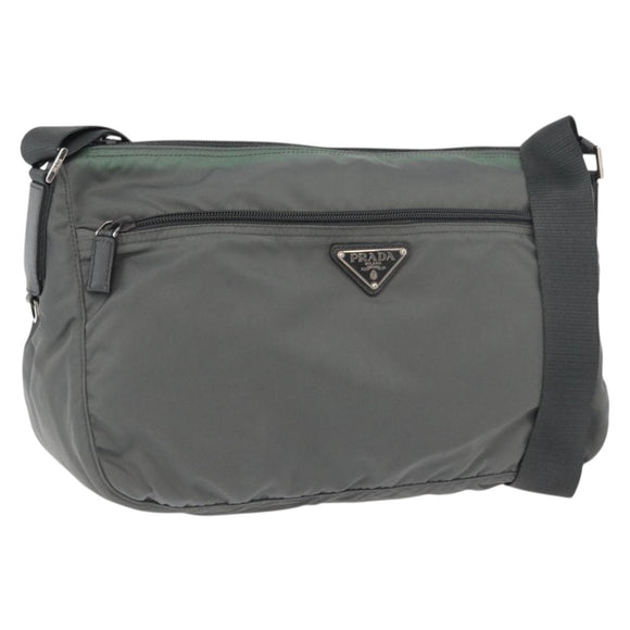 PRADA Shoulder Bag Nylon Green Silver Auth mr2330