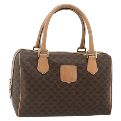 CELINE Macadam Canvas Boston Bag PVC Leather Brown Gold Auth mr2332