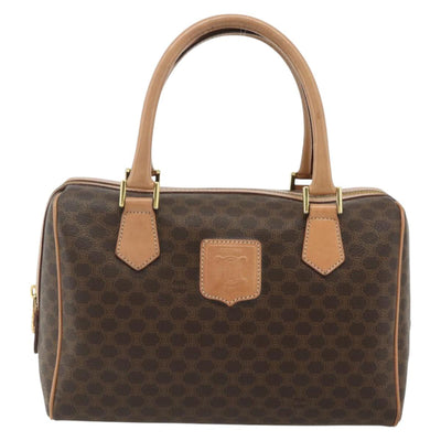 CELINE Macadam Canvas Boston Bag PVC Leather Brown Gold Auth mr2332 - 0