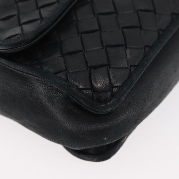 BOTTEGA VENETA INTRECCIATO Shoulder Bag Leather Black Gold Auth mr2335
