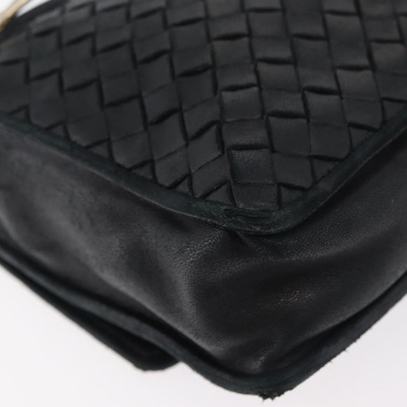 BOTTEGA VENETA INTRECCIATO Shoulder Bag Leather Black Gold Auth mr2335