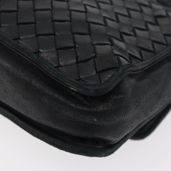 BOTTEGA VENETA INTRECCIATO Shoulder Bag Leather Black Gold Auth mr2335