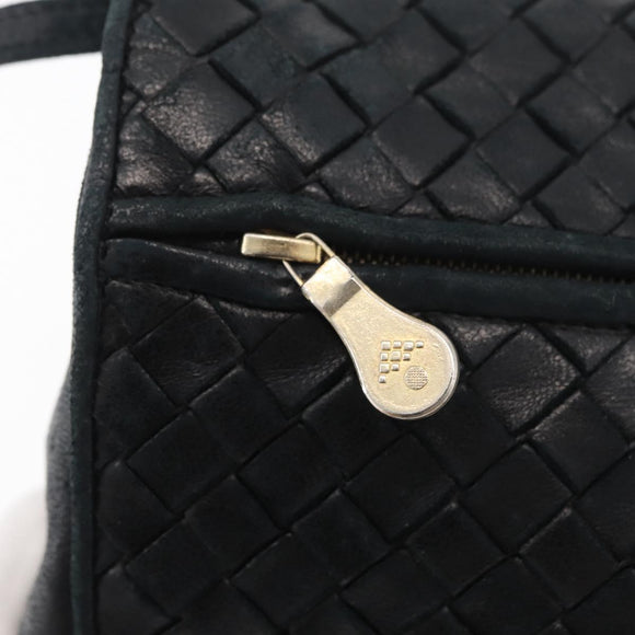BOTTEGA VENETA INTRECCIATO Shoulder Bag Leather Black Gold Auth mr2335