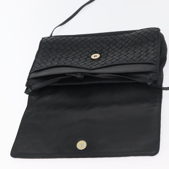 BOTTEGA VENETA INTRECCIATO Shoulder Bag Leather Black Gold Auth mr2335