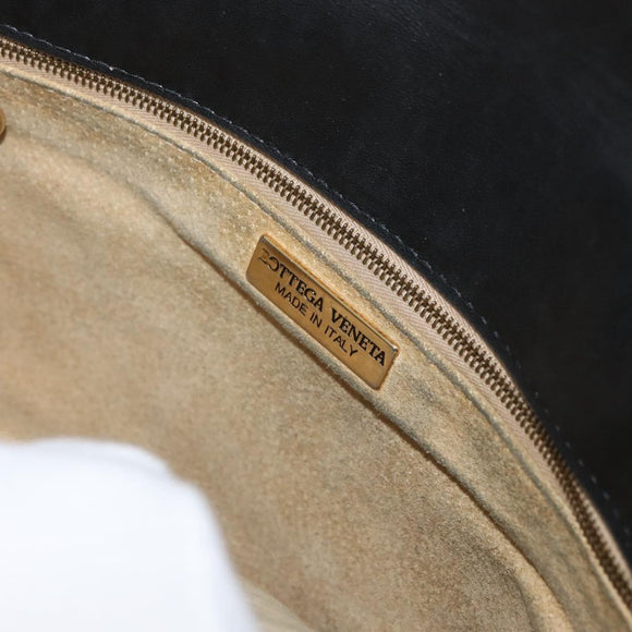 BOTTEGA VENETA INTRECCIATO Shoulder Bag Leather Black Gold Auth mr2335