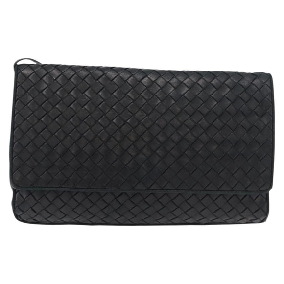 BOTTEGA VENETA INTRECCIATO Shoulder Bag Leather Black Gold Auth mr2335