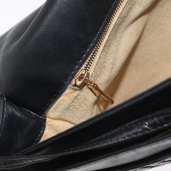 BOTTEGA VENETA INTRECCIATO Shoulder Bag Leather Black Gold Auth mr2335