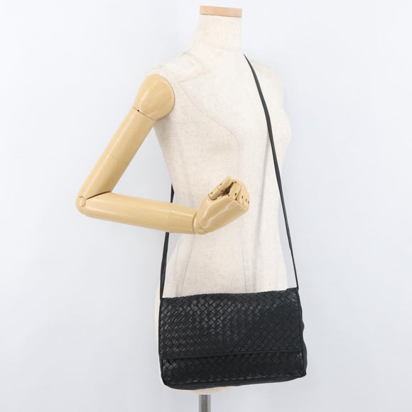 BOTTEGA VENETA INTRECCIATO Shoulder Bag Leather Black Gold Auth mr2335