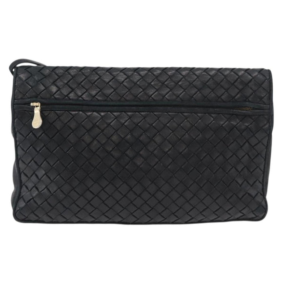 BOTTEGA VENETA INTRECCIATO Shoulder Bag Leather Black Gold Auth mr2335