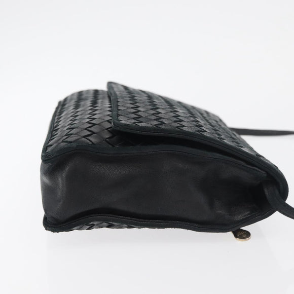 BOTTEGA VENETA INTRECCIATO Shoulder Bag Leather Black Gold Auth mr2335