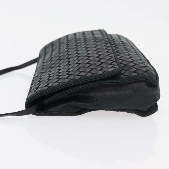 BOTTEGA VENETA INTRECCIATO Shoulder Bag Leather Black Gold Auth mr2335
