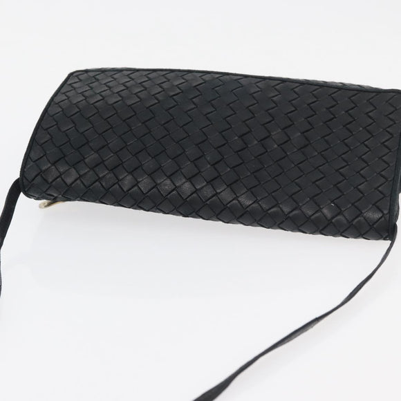 BOTTEGA VENETA INTRECCIATO Shoulder Bag Leather Black Gold Auth mr2335