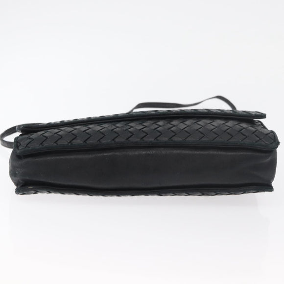 BOTTEGA VENETA INTRECCIATO Shoulder Bag Leather Black Gold Auth mr2335