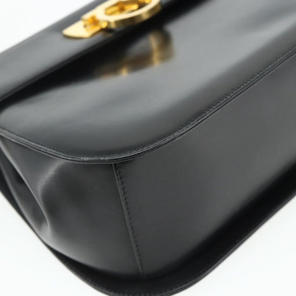 Salvatore Ferragamo Gancini Shoulder Bag Leather Black Gold Auth mr2337