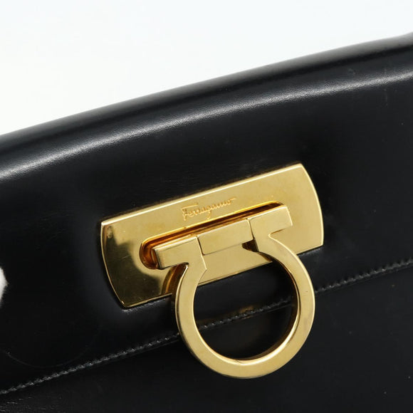 Salvatore Ferragamo Gancini Shoulder Bag Leather Black Gold Auth mr2337