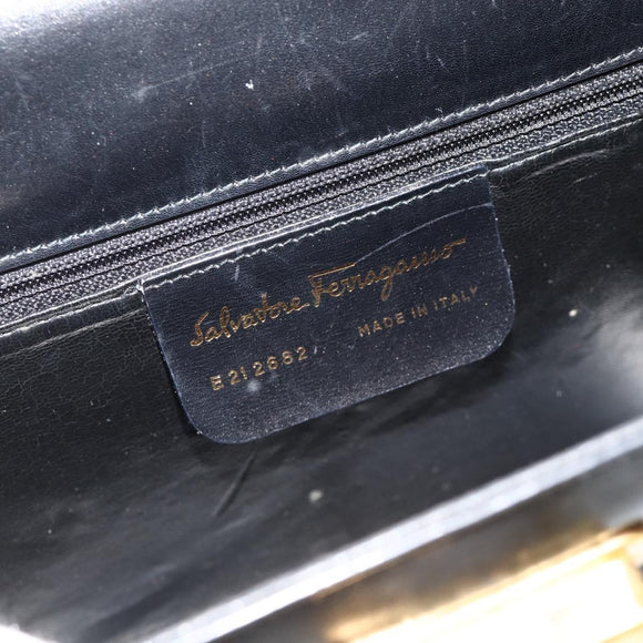 Salvatore Ferragamo Gancini Shoulder Bag Leather Black Gold Auth mr2337