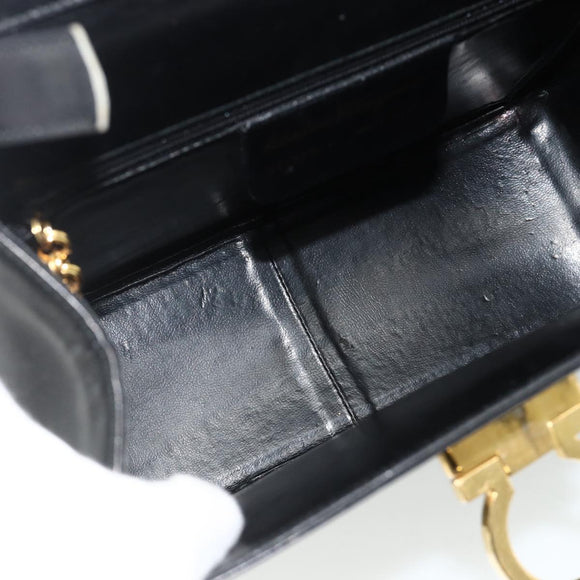 Salvatore Ferragamo Gancini Shoulder Bag Leather Black Gold Auth mr2337