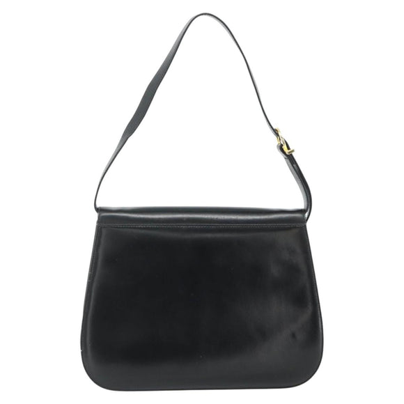 Salvatore Ferragamo Gancini Shoulder Bag Leather Black Gold Auth mr2337