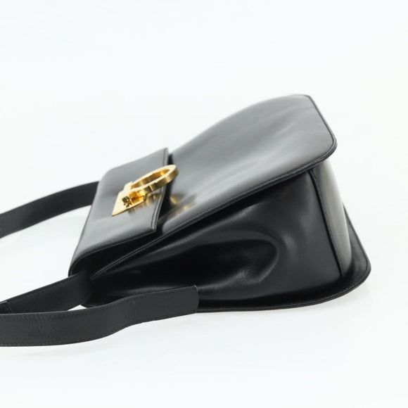 Salvatore Ferragamo Gancini Shoulder Bag Leather Black Gold Auth mr2337