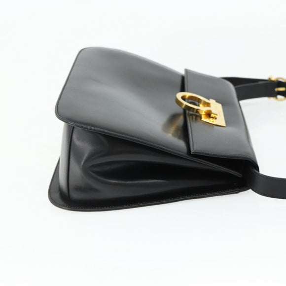 Salvatore Ferragamo Gancini Shoulder Bag Leather Black Gold Auth mr2337