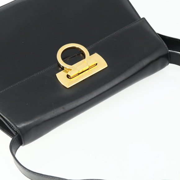 Salvatore Ferragamo Gancini Shoulder Bag Leather Black Gold Auth mr2337