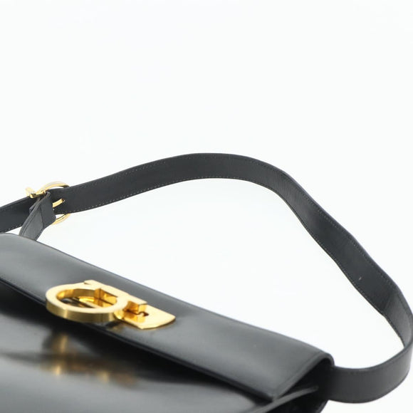 Salvatore Ferragamo Gancini Shoulder Bag Leather Black Gold Auth mr2337