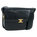 CELINE Triomphe Shoulder Bag Leather Navy Gold Auth mr2338V-1