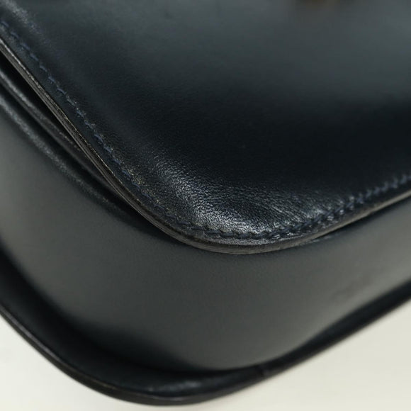 CELINE Triomphe Shoulder Bag Leather Navy Gold Auth mr2338V