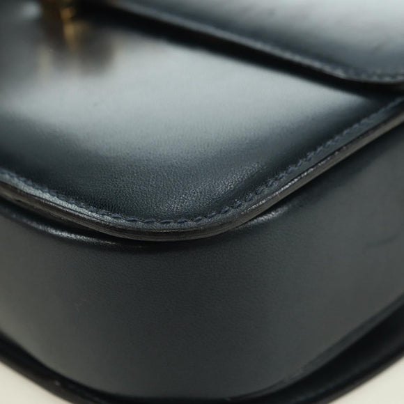 CELINE Triomphe Shoulder Bag Leather Navy Gold Auth mr2338V