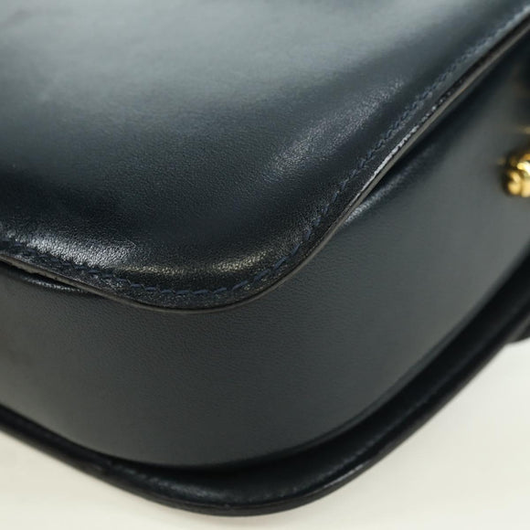 CELINE Triomphe Shoulder Bag Leather Navy Gold Auth mr2338V