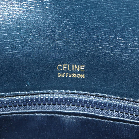 CELINE Triomphe Shoulder Bag Leather Navy Gold Auth mr2338V