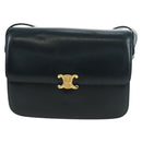 CELINE Triomphe Shoulder Bag Leather Navy Gold Auth mr2338V-13