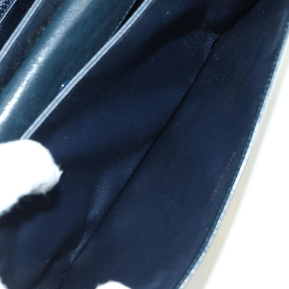 CELINE Triomphe Shoulder Bag Leather Navy Gold Auth mr2338V