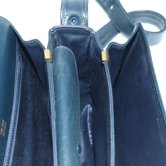CELINE Triomphe Shoulder Bag Leather Navy Gold Auth mr2338V