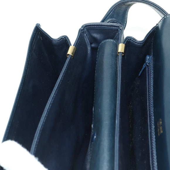 CELINE Triomphe Shoulder Bag Leather Navy Gold Auth mr2338V